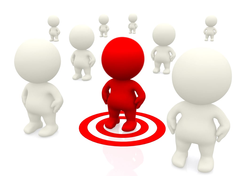 3D red target man isolated over a white background